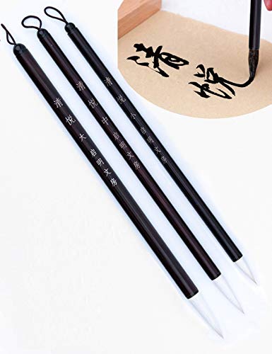 QiMing WenFang QingYue Zhongkai Chinese Brush, Yang Jian Hao Chinese Calligraphy Brush for Regular Script/ KaiShu, running script/ Xing shu, cursive/ Cao Shu (QingYue 3pcs Set Small+Medium+Large)