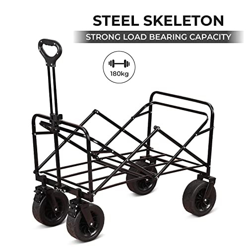 Garden Trolley with Wheels Heavy Duty Foldable Pull Wagon Hand Cart Collapsible Garden Cart Folding Camping Cart Festival Trolley for Beach, Camping, Weeding and Outdoor, 90 X 50 X 100cm, 150Kg Max