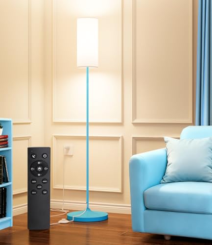 luckystyle LED Floor Lamp for Living Room, DimmableTall Lamps with Foot Switch,Remote Custom Color Temperature Blue Pole Lamp with Lampshade,12W Led Bulb Standing Lamps for Bedroom Office Kid Room