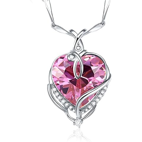 Merthus 925 Sterling Silver Created Pink Topaz Heart Necklace for Women Jewelry Gifts for Wife Cover