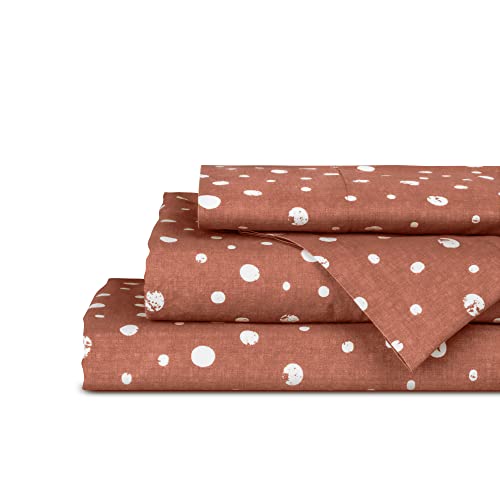 Image of Linen Home Cotton Lyocell Blend Percale Sheet Set Queen Size - 4 Piece Deep Pocket Bedding, Pre-Washed & Shrunk, Crisp Cooling Fabric, Fade-Resistant, Hotel Luxury, Wrinkle-Free - Polka Cedar Wood
