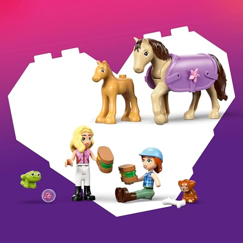 Image of LEGO Friends Horse & Baby Foal Trailer Toy - with 2 Minidolls, Puppy, Horse, Foal and Frog - 42695
