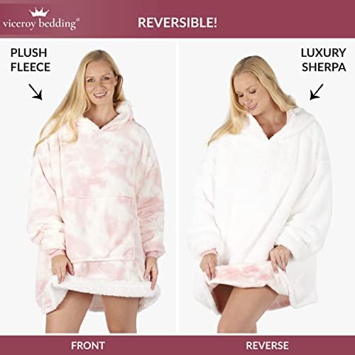 viceroy bedding TIE DYE Oversized Hoodie Blanket Women Ultra Plush Fleece with Soft Sherpa Reversible Warm Cosy Comfy Wearable Hooded Giant Sweatshirt Throw Girls Adults Men Boys Kids Big Pocket