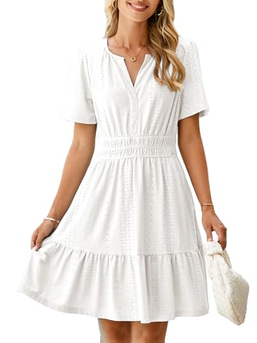Simplee Womens 2025 Summer Mini Dress Eyelet Short Sleeve Cocktail Short Dresses Cute A Line Sun Dress with Pockets
