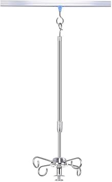 Hanging Iv Pole Stainless Steel Iv Stand W/4 Hook Iv Bag Holder W/Pulley and 1.5m Pulley Rails for Ceiling Iv Pole Stand