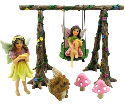 PRETMANNS Fairies for Fairy Garden Accessories for Outdoor - Figurines and Swing Set for Miniature...