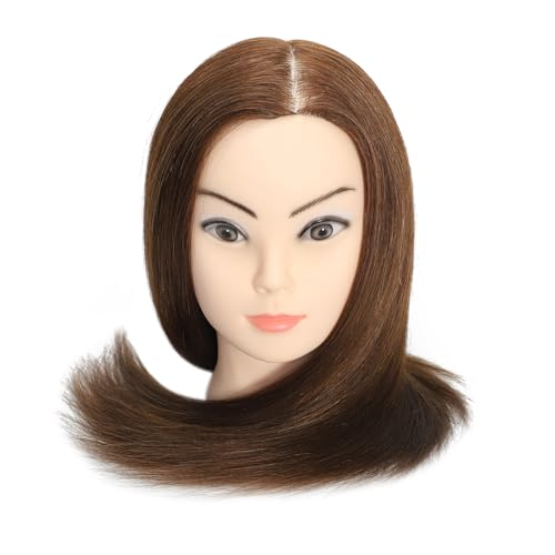 VEELTRAS Übungskopf, 100 % Echthaar, Frisierkopf, professioneller Puppenkopf mit kostenloser Klemme, Braun