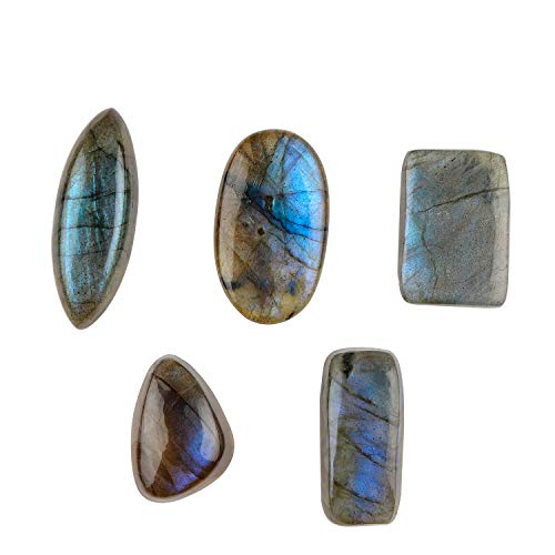 Jaguar Gems 5Pcs 60+ Cts Natural Labradorite Stone, Blue Flash Crystals, Jewelry Making Crystals, Labradorite Supply, Natural Cabochon, Loose Gemstone, Chakra Healing Crystals, Aura Stone #TOP1