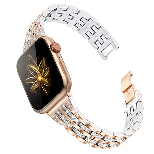 Goton Compatible for Apple Watch Band 42mm 44mm, Women Bling Diamond Rhinestone Metal Bracelet Replacement Strap for iWatch Band Series 5/4 / 3/2 / 1 (Rosegold, 42mm/44mm)