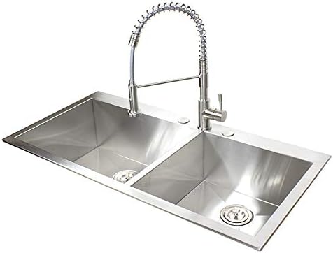 Miniatura 6 de Fregadero de cocina contemporáneo de acero inoxidable calibre 16 duradero con diseño de radio cero, montaje superior sobre el mostrador (43