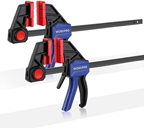 WORKPRO 12” Bar Clamps for Woodworking, Medium Duty 300lbs One-Handed Clamp/Spreader, Quick-Clamp F Wood Clamps Set for Hand Wood Working Crafts Grip Gluing, 2PC