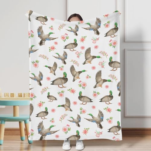 Image of Mallard Duck Boho Floral Baby Blanket for Boys & Girls Duck Hunting Newborn Kids Toddler Baby Nursery Bed Blanket Stroller Crib Soft Warm Receiving Blankets Wild Animal Swaddle Blanket 40x50