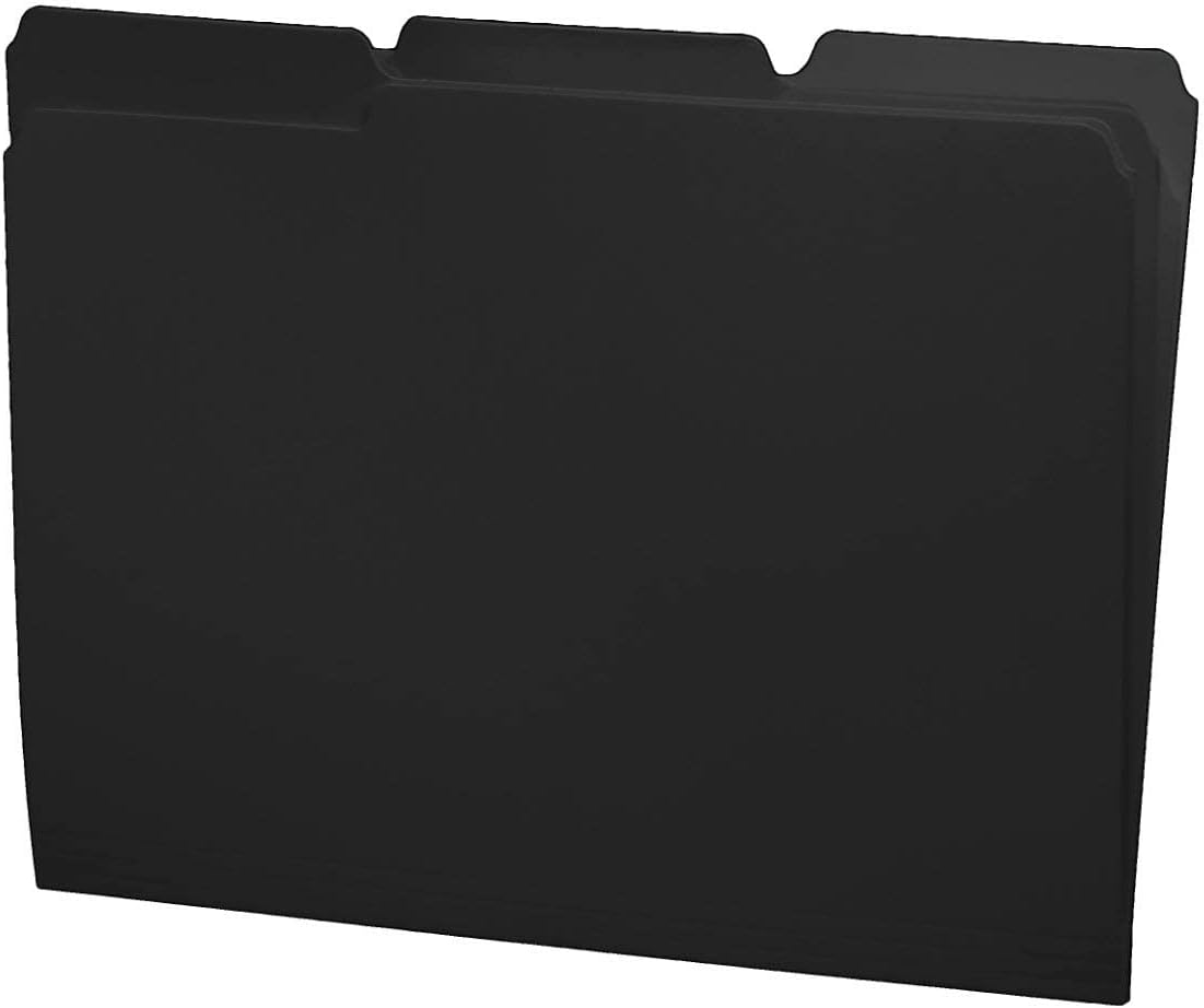 Black File Folders, 1/3 Cut Top Tab, Letter Size, Perfect for Organizing Documents in File Drawers, Box of 100
