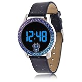 Disney Stitch Kids Digital Watch with LED Display, Glittering Crystal Bezel, Starry PU Leather Strap, Touch-Activated Time Display, Fun Stitch Design, Adjustable Fit for Wrist Sizes 5.5' to 8'