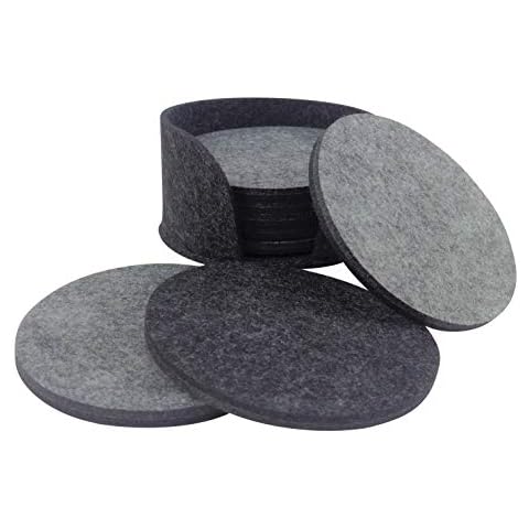 Tebewo Set of 8 10 cm Felt Coasters - Premium Coasters for Glasses, Cups, Table and Bar, Square/Rectangular or Round (Light/Dark Grey) Cover