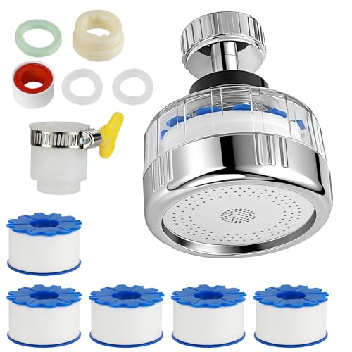 Filtro de Agua Grifo con 5 Filtros de Algodón PP, Grifo de Filtro de 360° para Cocina, Baño, Fregadero - Instalación Rápida, Agua Pura y Segura para Toda la Familia