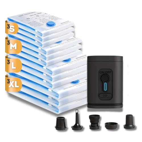 Maanpet Bolsas al Vacío para Ropa con Bomba Eléctrica USB – Pack 12 Reutilizables – Ahorra Espacio en Maletas y Armario – Ideal para Viajes, Mudanzas y Organización del Hogar
