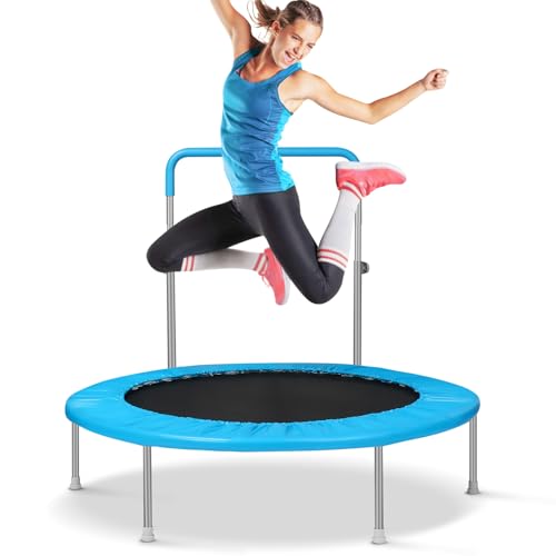 Image of Lyromix 40 inch / 48 inch Rebounder Trampoline for Adults with Adjustable Bar, Mini Fitness Trampoline for Adults and Kids, Small Exercise Trampoline with Handle for Indoor Outdoor Workout