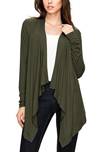 Image of Lock and Love Women's Draped Front Open Asymmetrical Cardigan - Casual Long Sleeve Lightweight Duster