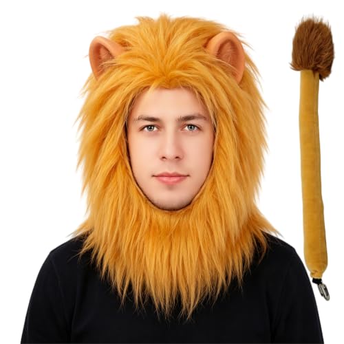 SULUBER Deluxe Lion Costume Set - One Size Thick Plush Mane with Adjustable Tail Lightweight and Breathable | Ideal for Halloween Cosplay and Masquerade Parties