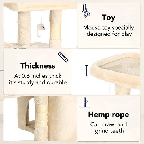 Image of BestPet | 37 inch Cat Tree Tower | Beige | Sturdy Multi-Level Cat Tree with Plush Condo, Cozy Perch, Sisal Scratching Posts, Hanging Toy and Hammock | Easy Assembly | for Kittens & Adult Cats