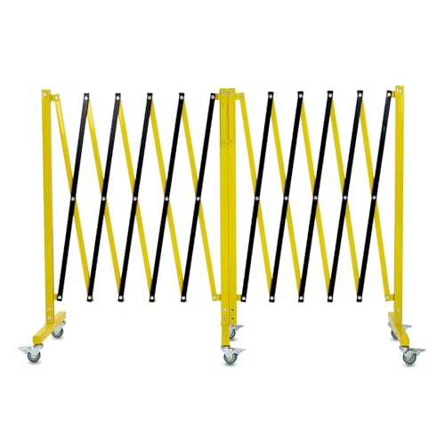 Expandable Metal - Portable 19.8ft Safety Barrier with Electrostatic Spraying, Highly Visible Colors, Combinable Design, Practical Warning Board, Easy Mobility with Locking Casters