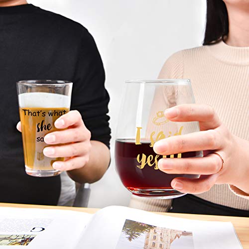 I Said Yes Wine Glass That's What She Said Beer Glass, Engagement Glass Set For Him, Her, Wedding, Bridal Shower #TOP1