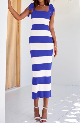 Image of BTFBM Casual Spring Dresses for Women 2025 Sleeveless Spaghetti Strap Striped Maxi Dress Party Beach Long Dress
