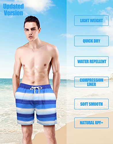 LUCOWEE Mens Swim Trunks with Compression Liner no Chafe Boxer Brief Lined Swimming Trunks Quick Dry UPF 50+ Stretchy 5/7 inch Inseam Bathing Suit Shorts Size Small 28-302