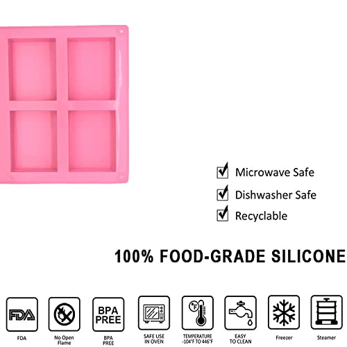 3 Pack Silicone Soap Molds 6 Cavity Rectangle for Craft Soap, Muffin, Loaf, Cornbread, Cake, Chocolate & Ice Cube Trays (Blue, Pink, Purple)