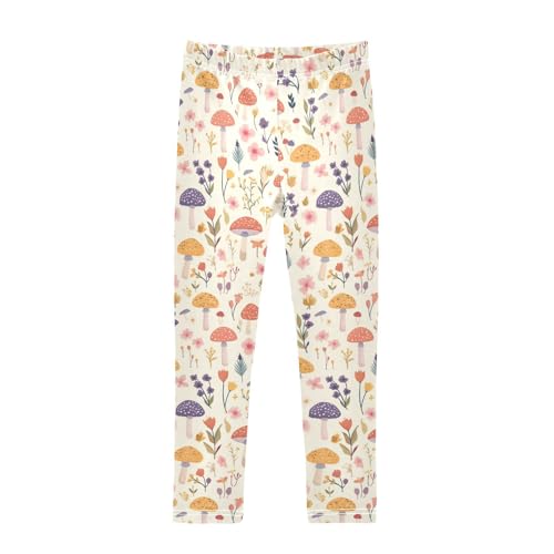 Seamless Mushroom Flowers Kids Girl's Cotton Pants Soft High Waisted Pants Gym