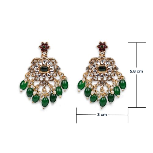 Image of Matte Finish Jewellery Set with Ruby stones and a pair of Earrings for women and girls /Fashion jewellery with multi coloured stones and green beads.