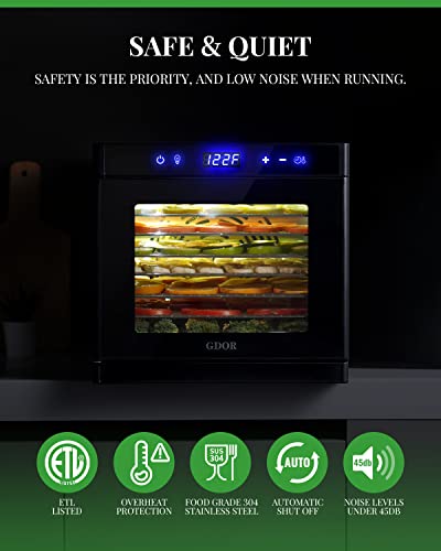 Stainless Steel Gdor Food Dehydrator With 8 Trays, Digital Adjustable Timer & Tempe Control Food Dryer Machine For Jerky, Vegetable, Fruit, Meat, Dog Treat, Herb, And Yogurt, Include More Accessories #TOP4