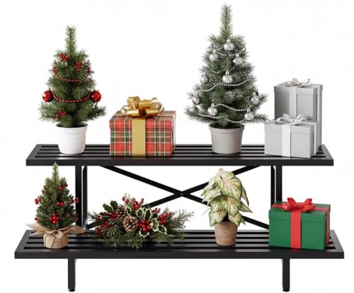 Idzo Steel Ladder Plant Stand Indoor, Heavy-Duty Steel Plant Holder, 220 lbs per Layer Capacity, Rustproof and Weather-Resistant, Indoor/Outdoor Metal Plant Stand, Space-Saving Display, Easy Assembly, 2-Tier
