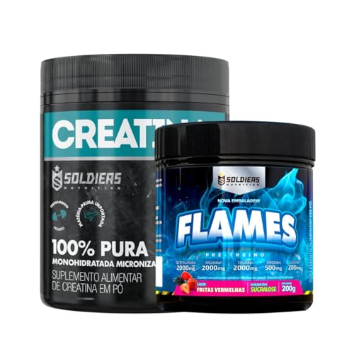 Soldiers Nutrition, Kit: Creatina Monohidratada Pote 300g 100% Pura + Pré-Treino Flames 200g - Soldi
