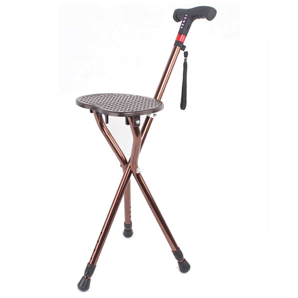 Bastones Taburete De Bastón Plegable Taburete De Muletas para Ancianos con Radio Y Función De Alarma, Luz LED Ayuda De Viaje Ajustable En Altura para Padres Mayores Regalo Star of Light