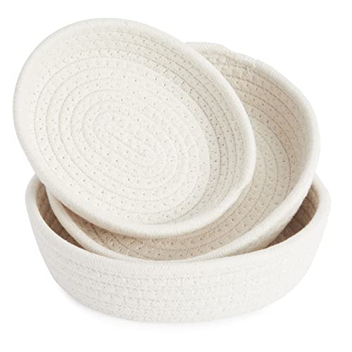 3-Piece Small Round Cotton Rope Woven Storage Basket Set, Nesting Bins For Organizing Toys On Shelves, Counters, Montessori Classroom, Home Decor (White, 3 Sizes) #TOP7