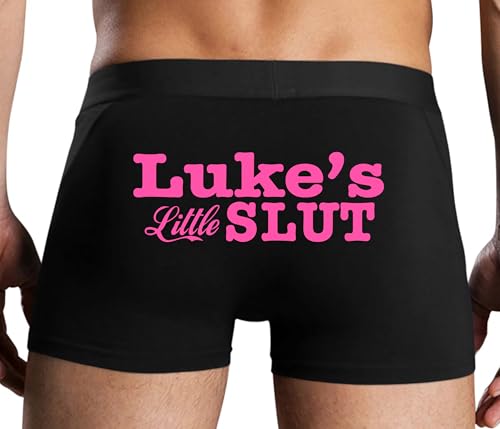 Knaughty Knickers Lukes Little Slut Luke Personalized Slutty Bedroom Play Black Mens Boxer Brief Sexy Adult Design