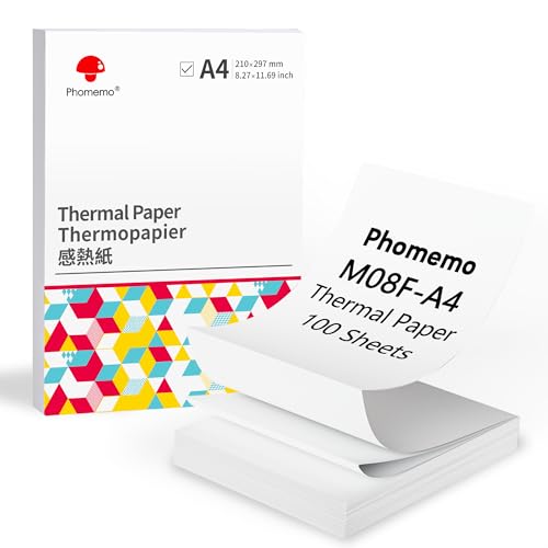Phomemo M08F - Papel térmico plegable A4 compatible con impresoras portátiles M08F y otras impresoras portátiles, 210 x 297 mm, 100 hojas