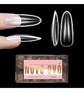 NOVO OVO Long Oval Nail Tips NATURAL (Not SCULPTED) for Flat Nail Beds, Extra Thick L Length Fals...