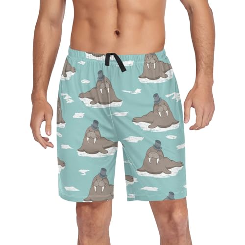 Vdsrup Mens Pajama Shorts Cartoon Walrus Sleep Shorts Men Cute Pajama Bottoms With Pockets Drawstring Lounge S