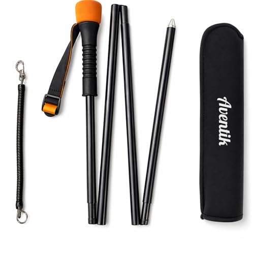Aventik Fold-able Wading Staff Water Depth Safety Warning Sign Coated Stainless Steel Core T7075 Aluminum Body Corrosion Resistance (091wading Staff-Orange Cap)