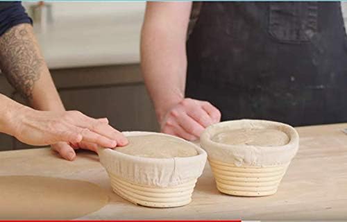Set of 2 20cm/8inch Round Bread Proving Basket and 21cm/8inch Oval Bread Proofing Basket Bannetons Bortform with Linen Cloth Liner