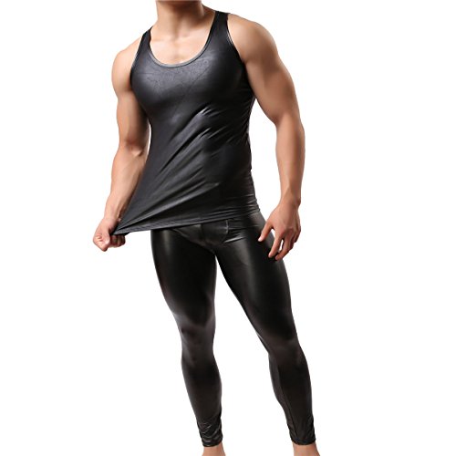 Canotta intima sexy da uomo in finta pelle Set top + pantaloni. M