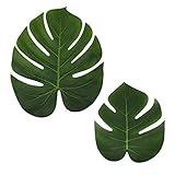 LJDJ Tropical Leaves Palm - Set of 36 - Artificial Silk Fabric Monstera Decoration Leaf 2 Different Sizes - Hawaiian Luau Jungle Beach Theme Party Supplies Table Decor Accessories