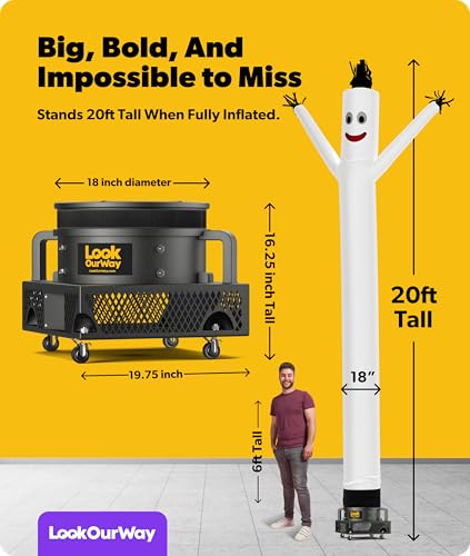 Image of LookOurWay Air Dancers Wacky Waving Inflatable Tube Man Set - 20 Feet Tall Inflatable Dancing Man with Blower for Business Advertising - White
