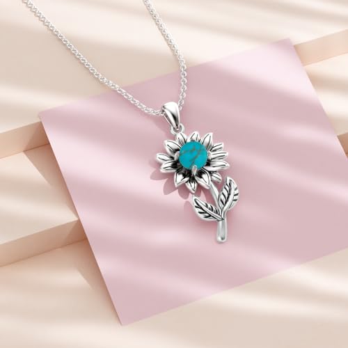 Turquoise Sunflower Necklace for Women 925 Sterling Silver Genuine Turquoise/Diamond Pendant Western Lifestyle Jewerly Gift for Her Mom Wife3
