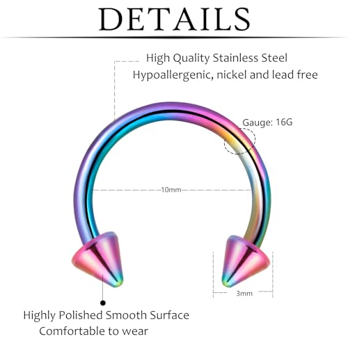 ONESING 20 Pcs 16G Lip Rings for Women Nose Piercing Jewelry Tragus Horseshoe Earrings Hypoallergenic Stainless Steel Pink 10mm3