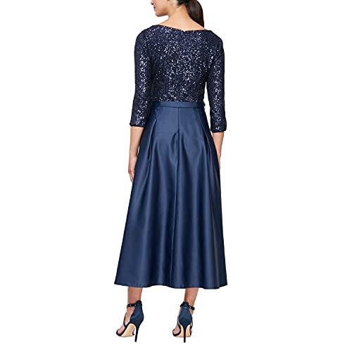 Image of Alex Evenings Women's Satin Ballgown Formal Event Dress with Pockets and Tie Belt (Petite and Regular Sizes)