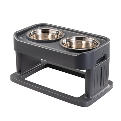 MKHJBFGIペットボウル ステンレススチール製の高所用猫・犬用給餌器は調節可能 (ダークブルー)